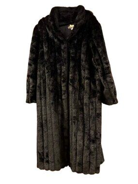 DONNA SALYERS FABULOUS FURS~Full Length Black Mink Faux Fur  Coat~LIKE NEW